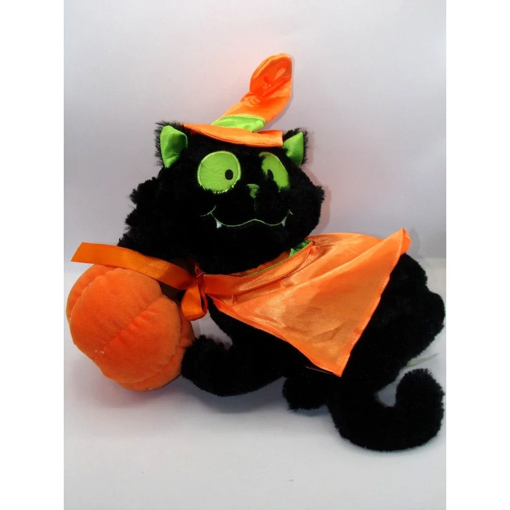 Halloween Black Cat Pumpkin Plush Animated Sings Moves to Black Magic Woman Song